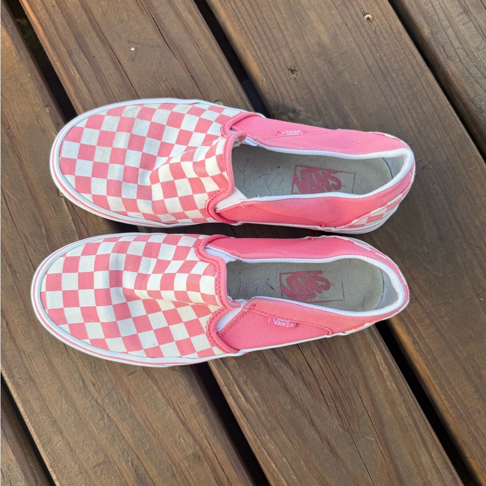 Vans Pink and White Checkered Slip-Ons